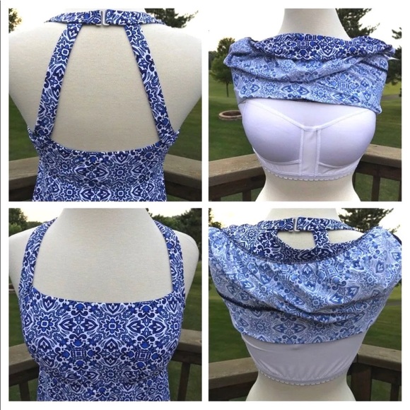 Lands End Tankini Swimsuit RB Top Blouson Blue 4 - Picture 6 of 8